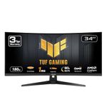 ASUS TUF Gaming 34” Ultra-Wide Curved Monitor (VG34VQ3B) – 21:9 QHD (3440x1440), 180Hz, 1ms, Extreme Low Motion Blur Sync, FreeSync Premium, Speaker, 90% DCI-P3, DisplayWidget Center, 3 yr Warranty