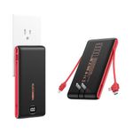 VEEKTOMX Power Bank with Built-in Cables 10000mAh, 15W USB C Portable Phone Charger with AC Wall Plug, Slim Battery Bank with LED Display Compatible with iPhone 14/13/12/, Samsung S21 S22 S23, More