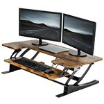 VIVO 107cm Electric Height Adjustable Stand Up Desk Converter, VE Series, Sit to Stand Tabletop Dual Monitor Riser with USB Port, Rustic Vintage Brown, DESK-V000VLEN