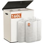 WOWLIVE Laundry Hamper with Lid,160L Large Laundry Basket 3 Section with Removable Washing Bags,Collapsible Waterproof Dirty Clothes Hamper for Laundry Room Bathroom Dorm,Beige