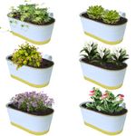 TrustBasket 12 inches Railing Planters for Balcony, Outdoor Oval Metal Plant pots for Railing, Pack of 6 (White&Goldcolour)