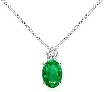 Angara Natural Emerald Solitaire Pendant for Women | Oval Emerald Solitaire Pendant with Diamond in White Gold | May Birthday, Anniversary, Gemstone Jewelry Gift | AAA | 9x7mm