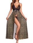 Avidlove Women's Lingerie Long High Split Sleep Dress Lace Babydoll Leopard Lingerie