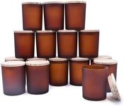 SHOWIN Thick Candle Jars for Making Candles 16 Pcs, 7 OZ Empty Jars with Wood Lids for Candle Making, Sample Container, Frosted Brown