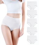 wirarpa Women's High Waisted Cotton Briefs Ladies Underwear Comfortable Panties 5 Pack White Medium