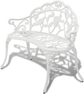 vidaXL Classic White Cast Aluminium and Iron Garden Bench for Two - Weather-Resistant Outdoor Patio Furniture