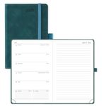 POPRUN Pocket Diary A6 Week to View 2025 PU Leather Soft Cover Appointment Book 16 x 10.5 cm - 25 Small Weekly Planner & Notebook in One, Inner Pocket (Peotrol Green)