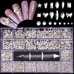 Nail Rhinestones Kit, Nail Art Decorations Flat AB Rhinestones Kit DIY Crafts Gemstones for Nail, Shoes, Clothes, Jewels (600 Clear diamonds + 2500 flat rhinestones)