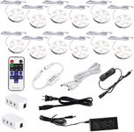 AIBOO Under Counter Lighting Kit,12 pcs 4000K Plug in LED Puck Lights,24W Ultra Slim Dimmable White Fixtures for Kitchen Cabinet,Wine Cabinet,Closet and Showcase Lighting(4000K, Natural White)
