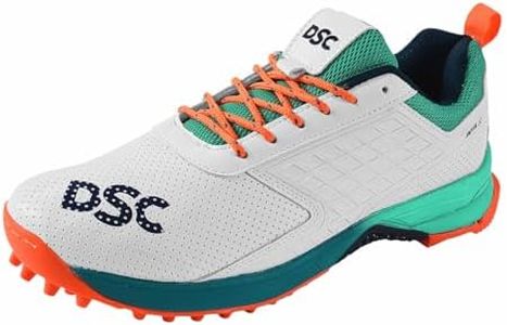 DSC Jaffa 22 Cricket Sport Shoes | Color: White-Navy| Size: 13US/12UK/46EU | for Men & Boys | Breathable Mesh | Non-Slip Sole | Improved Stability | Embossed Design | Durable & Lightweight