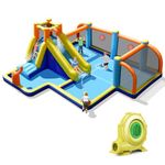 HONEY JOY Inflatable Water Slide, Giant Soccer Water Park Bounce House w/Goals for Outdoor, Splash Pool, Climbing, Blow Up Water Slides Inflatables for Kids and Adults Backyard(with 735w Blower)