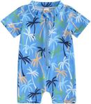 bebeshopdelageyhu Baby Boy Swimsuits Short Sleeve One Piece Beach Swimwear Zipper Rash Guard Toddler Infant Bathing Suits (2-3T,Coconut Tree)