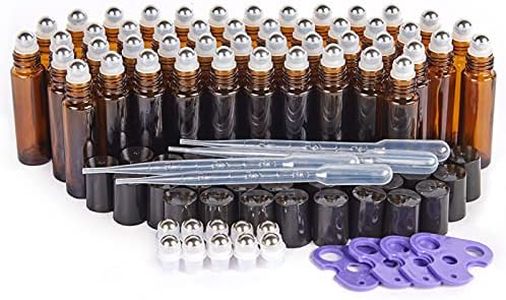 Essential Oil Roller Bottles, 48 Pack Hoa Kinh 10ml Empty Glass Amber Roller Bottles UV Protection with Stainless Steel Balls (10ml-48pack)