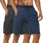 Boyzn Men's 2 Pack Athletic Shorts Comfortable Cotton Workout Shorts Elastic Waist Running Shorts with Zipper Pockets Black/Blue XL