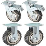 ybaymy Heavy Duty Castor Wheel 150mm Rubbered Trolley Wheels Set of 4 Transport Caster Swivel Castor Wheel Load 1000kg Silent Solid Wheel, 2xSwivel with Brakes+2xFixed