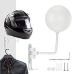 Motorcycle Helmet Holder Wall Mount 180° Rotation Helmet Hanger with Hooks Steel Helmet Stand Rack Storage Hook Multipurpose Motorcycle Helmet Holder for Motorcycle Bike Helmets Coats Caps (White)