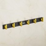 Crasts Aluminium Stainless Steel Cloth Hanger Wall Mounted with 6 Hooks for Bathroom/Kitchen,Door - Cloth Hanger/Towel Hanger/Keys Holder (1, Black with Gold)