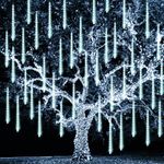 TW SHINE Christmas Meteor Shower Lights Outdoor, 3 Pack 288 LED 12" 8 Tubes Waterproof Christmas Lights Outdoor Plug in, Snow Falling Rain Icicle Xmas Lights Decorations, White