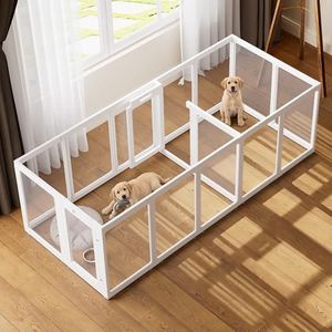 ClimbHope Clear Acrylic Dog Playpen Indoor, Puppy Cat Small Pet Play Pen, Pet Cat Playpen for Rabbits, Dog Fence Crate Kennel Whelping Cage (35", White, 16 Panel)