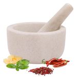 H&S Alliance Mortar and Pestle Set - Premium Stone Pestle and Mortar Grinder - Spice Herb Small Grinder for Kitchen - Pesto Guacamole Maker - 18cm (7.1") Diameter - White Marble