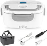 Electric Lunch Box Food Heater, 3 in 1 Faster Heated Lunch Box for Adult, 1.5L Portable Food Warmer 12V/24V/110V for Car/Home with Fork Spoon and Insulated Carry Bag