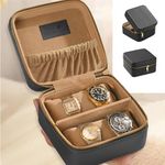 CASA BOTANICAL Leather Organizer Watch Box & Jewellery Box | 4-Slot Watch Holder | Professional Watch Case for Men & Women | Black Wrist Watch Storage Box