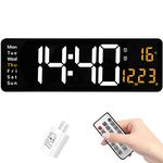 Digital Wall Clock with Remote Control, 16" Large Display Wall Clock, 10 Level Brightness Adjustment, Countdown Timer, Temperature and 12/24H, LED Digital Clock for Home Decor, Office and Gym (Orange)