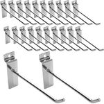 30Pack Slatwall Hooks, 4”& 6” Heavy Duty Panel Display Hooks, Commercial Grade Slat Board Hooks for Panel, 1/4” Thickness Metal Slatwall Deluxe Hooks for Garage Shop Retail Display, Silver