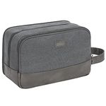 WANDF Travel Toiletry Bag for Men Hanging Dopp Kit Canvas Toiletry Organizer Water-Resistant Vegan Leather Shaving Bag for Toiletries Accessories (Grey)