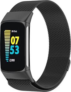 Reemplazo Stap compatible con Fitbit Charge 5 Correa de metal Milanese Band Pulseras de acero inoxidable para hombres y mujeres (negro)