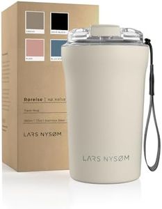 LARS NYSØM Mug Isotherme Cafe to-go avec sangle et couvercle en tritan 380ml | Tasse de voyage 0.38 litre avec isolation | Tasse thermique étanche en acier inoxydable (Almond Beige, 380ml)