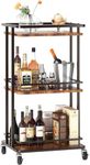 INDIDECOR 61891 Bar Carts for The Home, Rolling Bar Cart with Removable Tray, Wooden Bar Cart with Wine Rack, Serving Cart with Wheels and Handle, Wine Cart, Kitchen Serving Cart with Glass Holder