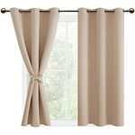 DWCN Beige Blackout Curtains with Tiebacks for Bedroom Thermal Insulated Solid Eyelet Curtains for Living Room,2 Panels,46" Wide x 54" Drop