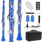 Soulmate Clarinet for Beginner Bb Clarinet Student Adults 17 Nickel-plated Keys with 2 Barrels 10 Reeds Hard Case and Clarinet Cleaning Kit, Woodwind Band & Orchestra Musical Instruments, Blue