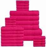 LANE LINEN 100% Cotton Bath Towel Sets for Bathroom 24 Piece - Travel Towel, 8 Face Wash Clothes, 4 Fingertip Towels for Bathroom, 4 Oversized Bath Towels, 6 Bath Hand Towels, 2 Bath Sheets - Fuchsia