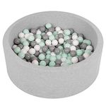 Selonis Soft Ball Pit Pool 90X30cm/200 Balls Round For Baby Toddler Foam, Light Grey:White/Grey/Mint