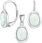 SILVEGO Women's 925 Sterling Silver Oval Jewellery Set with Synthetic White Opal Earrings and Pendant, Silver, Opal