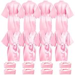 16 Pcs Spa Party Supplies for Girls, 8 Satin Kimono Robe 8 Spa Headband for Kid Salon Pedicure Wedding Birthday Washing Shower(12, pink)