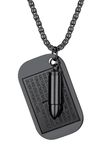 Black Dog Tag Necklace with Bullet for Men Bible Tags Pendant with Chain Military Prayer Jewelry Gift for Him