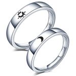 CPSLOVE 925 Sterling Silver Men and Women Couple Ring, Hollow sun and moon Wedding Rings, Adjustable Size, Elegant engagement ring, Diamond open ring