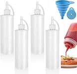 4 Pcs Squeeze Condiment Bottles with Twist On Cap Lids, 200ML Multipurpose Squirt Bottles Squeezy Sauce Bottle Plastic Dispensing Bottles for Sauce, BBQ, Paint and Olive Oil (Come with Funnel)