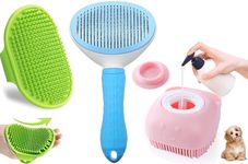 Sendria 3Pcs Pet Grooming Set Self Cleaning Slicker Brush Pets Long Short Hair Brushes Removes Massage Rubber Bath Shampoo Washing Brush Hand Comb Daily Use Easy to Remove Loose Undercoat Hair For Dog and Cat