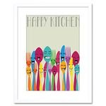 Wee Blue Coo Happy Colourful Cutlery Kitchen Food Photo Framed Wall Art Print