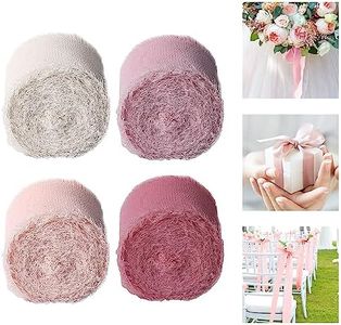 HAOMEEDUO 4 Rollo 3.7cm Cinta de Gasa Deshilachada Beige 5 Yardas Cinta Rosa Seda de Gasa Cinta Decorativa para Ramos Cinta Regalo Ancha Gasa Cinta Gasa Boda Cinta de Gasa para Flores Lazo Ramo Regalo