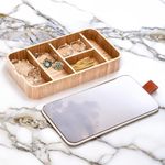 Hamilton Hills Modern Rustic Wooden Jewelry Box with Glass Mirror - Minimalist Organizer for Men, Women and Teens - Pretty, Unique, Small Holder with Dividers - Ashwood, H2xL9xW5 Inches