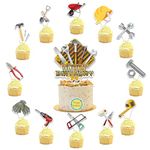 25 Pcs Tools Cake Topper Cupcake Toppers Tools Cake Decorations for Tool Birthday Party Supplies Tools Party Decorations