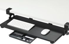 ETHU Keyboard Tray Under Desk, 26.77" X 11.81" Large Size Keyboard Tray with C Clamp-on Mount Easy to Install, Computer Keyboard Stand, Ergonomic Keyboard Tray for Home and Office (Carbon)