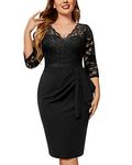 Miusol Women's Plus Size Retro Floral Lace Ruffle V Neck Party Cocktail Dress, Black, XX-Large Plus