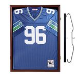 SNAIL Jersey Frame Display Case Large Lockable Frames Shadow Box with UV Protection Acrylic for Baseball Basketball Football Soccer Hockey Sport Shirt, Hanger and Wall Mount Option, Mahogany Finish