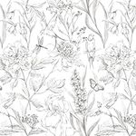 LwenSnow Black White Birds Floral Peel and Stick Wallpaper Vintage Style Removable Contact Paper Vinyl Self-adhesive Wallpaper for Bedroom,Farmhouse,Cabinets,Shelf,Desk Wall Paper Decor 17.3in×118in